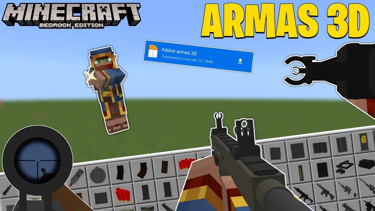 EL MEJOR ADDON DE ARMAS 3D PARA MINECRAFT BEDROCK 1.21