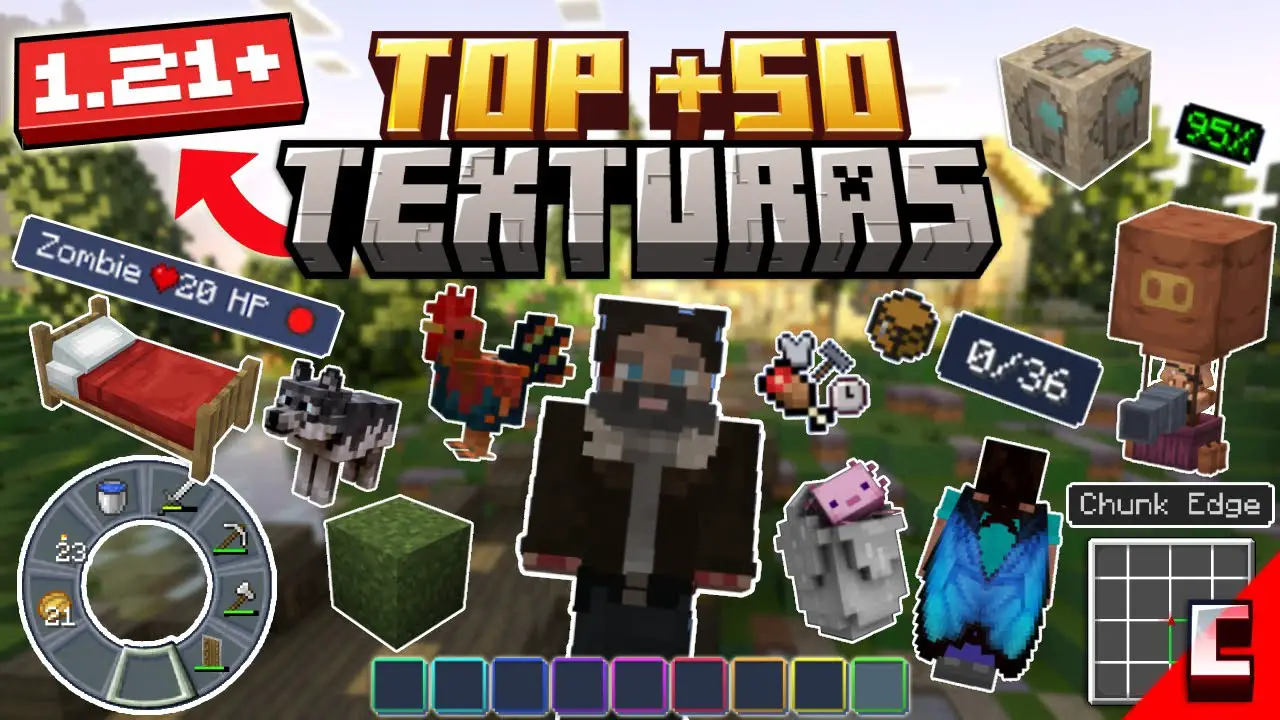 COMO DESCARGAR 50 MEJORES TEXTURAS SIN LAG para Minecraft BEDROCK 1.21